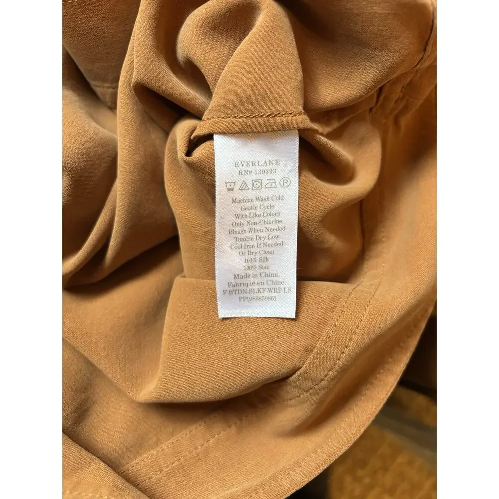 Everlane washable 100% Silk wrap top blouse Tobacco SZ 10 ballet core feminine - Picture 7 of 7
